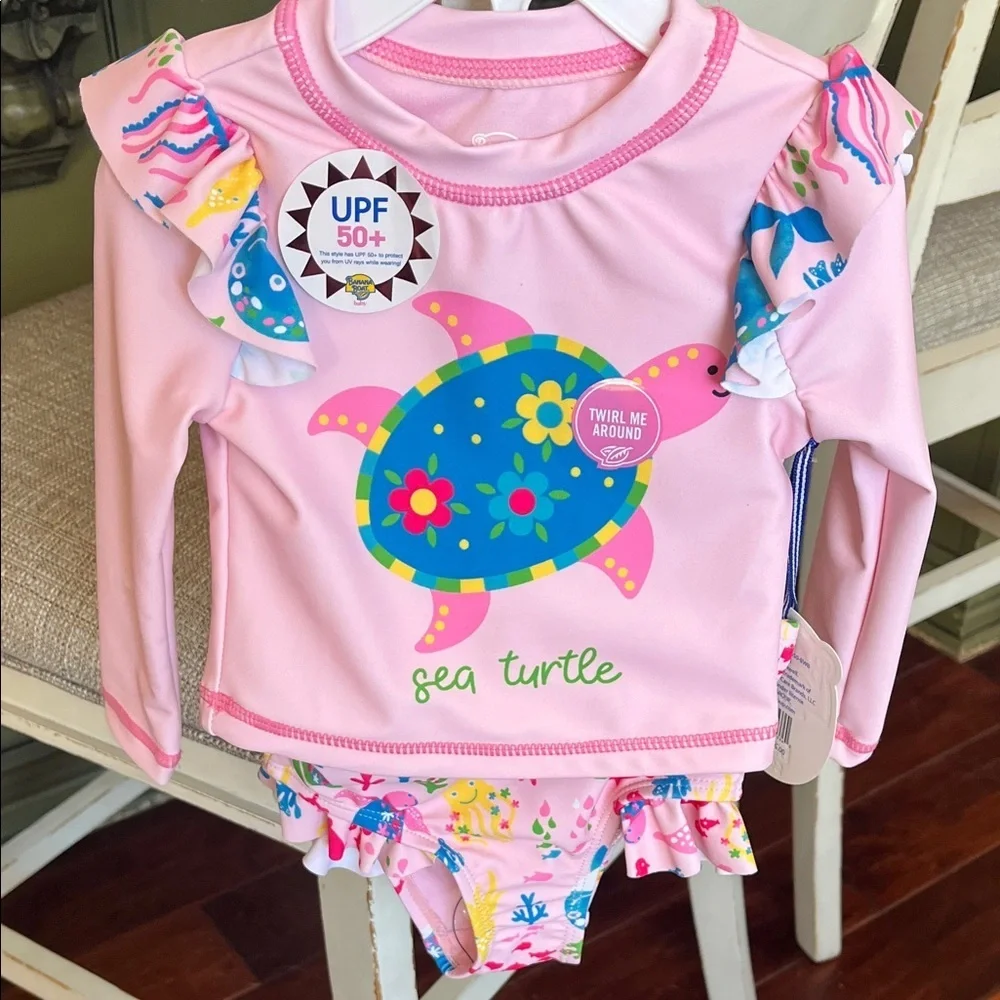 Kids Pink Sea Turtle Bathing Suit Set SPF 50+